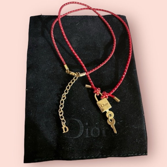Christian Dior | Red Necklace with Dior Lock and Key Charm and Dior D - Picture 1 of 4